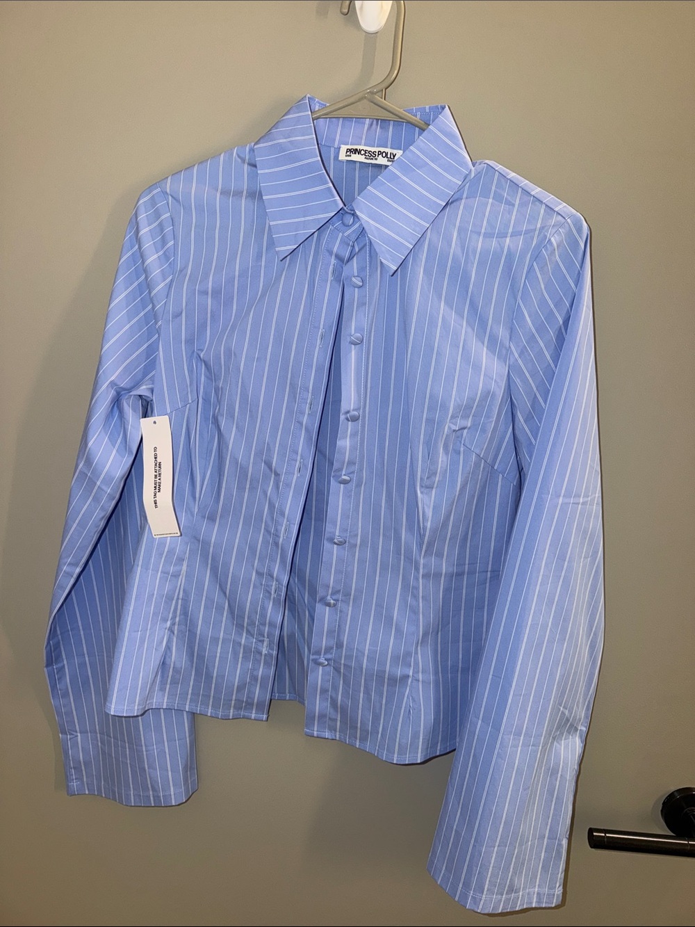 Princess Polly Men's Light Blue Pinstripe Button-Down Shirt